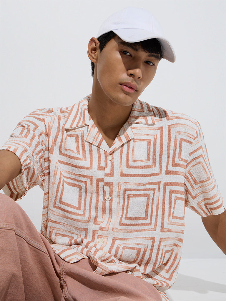 Nuon Orange Geometric Printed Relaxed-Fit Shirt - Image 3