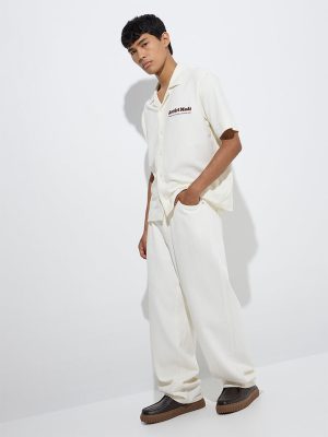 Nuon Off-White Embroidered Relaxed-Fit Cotton Shirt