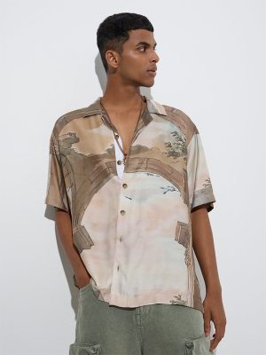 Nuon Brown Scenic-Inspired Relaxed-Fit Shirt