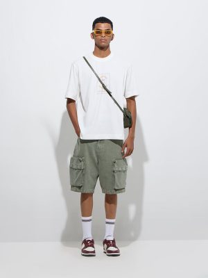 Nuon White Printed Relaxed-Fit Cotton T-Shirt