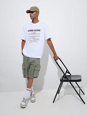 Nuon White Text Design Relaxed-Fit Cotton T-Shirt