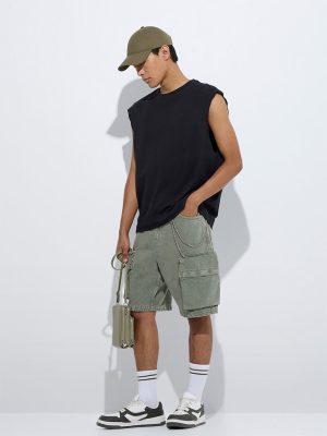 Nuon Black Solid Relaxed-Fit Cotton T-Shirt