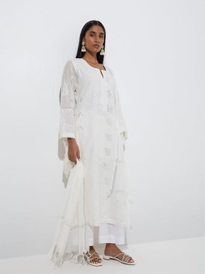 Vark White Cotton-Blend A-Line Ethnic Set
