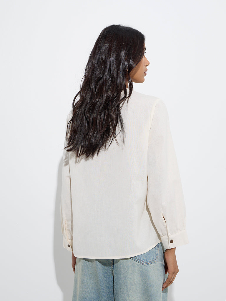 Utsa Off-White Embroidered Cotton-Blend Tunic - Image 4