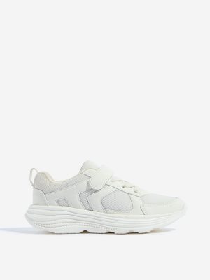 Yellow Off-White Mesh-Detailed Lace-Up Sneakers