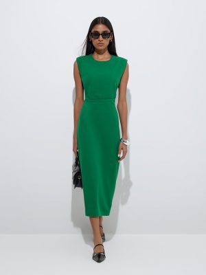 Wardrobe Green Solid Straight Dress
