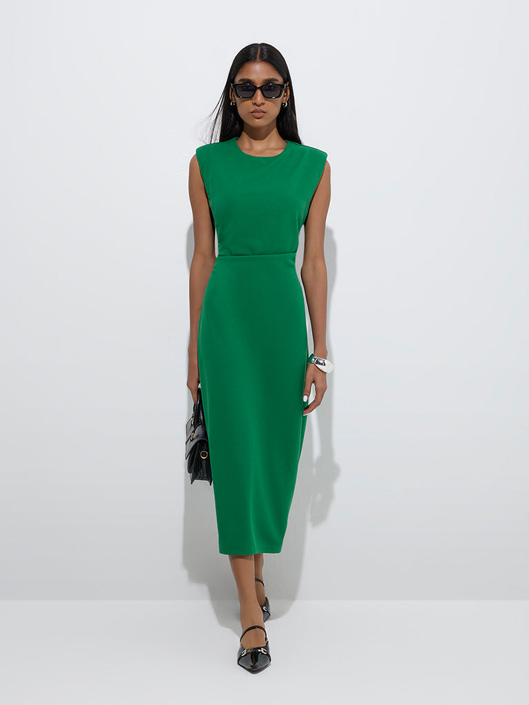 Wardrobe Green Solid Straight Dress
