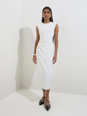 Wardrobe White Ruched-Detailed Straight Dress