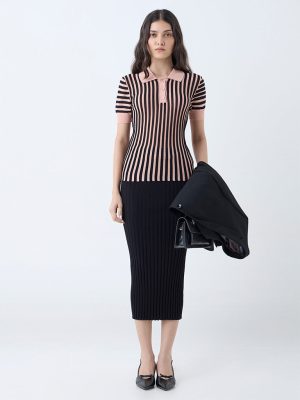 Wardrobe Dusty Pink Striped Polo T-Shirt