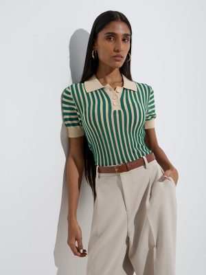 Wardrobe Green Stripe Polo T-Shirt