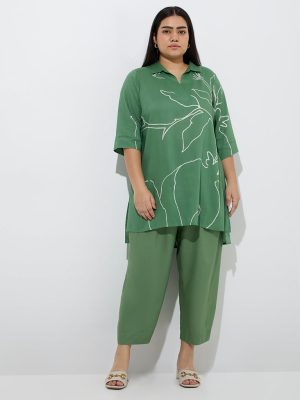 Diza Green Solid Ethnic Pants