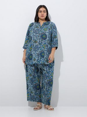 Diza Indigo Foliage Printed Ethnic Pants