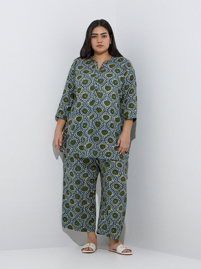 Diza Green Floral Design Ethnic Pants