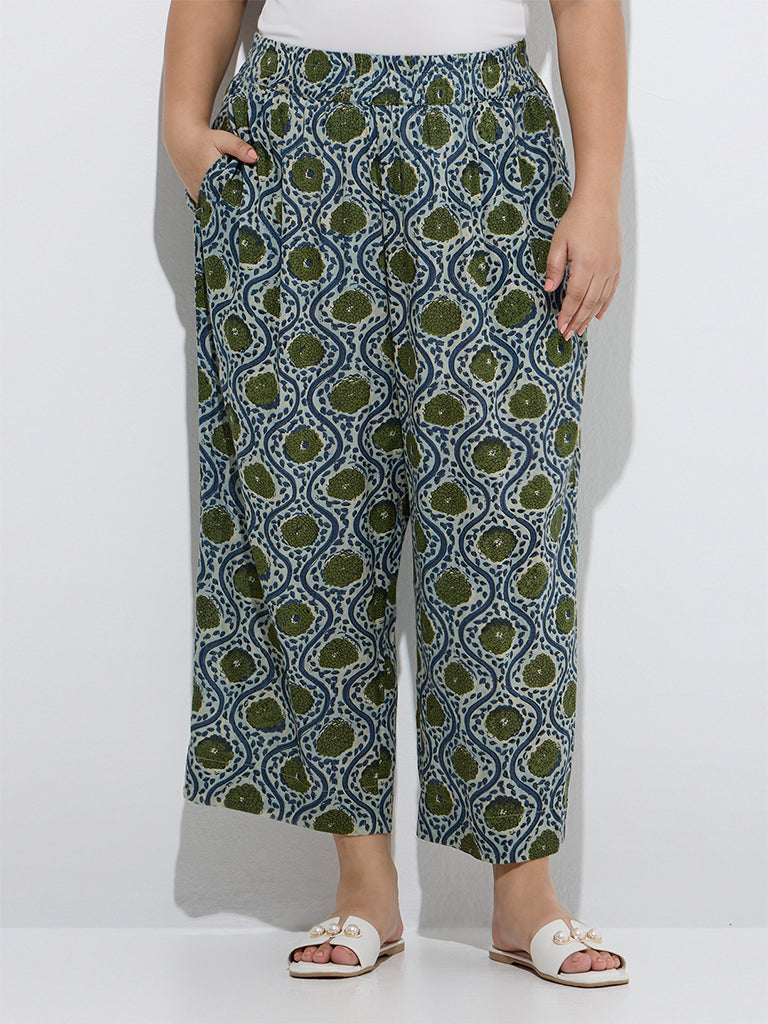 Diza Green Floral Design Ethnic Pants - Image 2