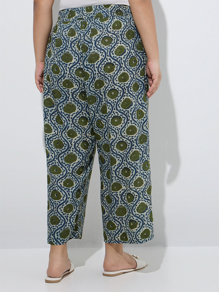 Diza Green Floral Design Ethnic Pants - Image 4