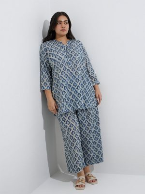 Diza Navy Floral Pattern Ethnic Pants