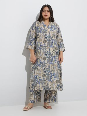 Diza Beige Botanical Design Ethnic Pants