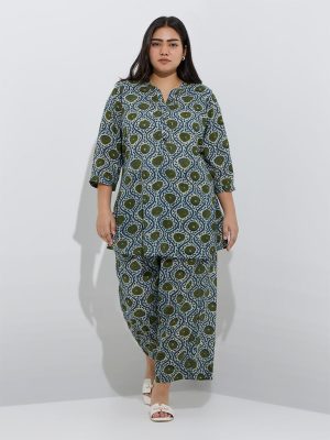 Diza Green Floral Design Ethnic Tunic