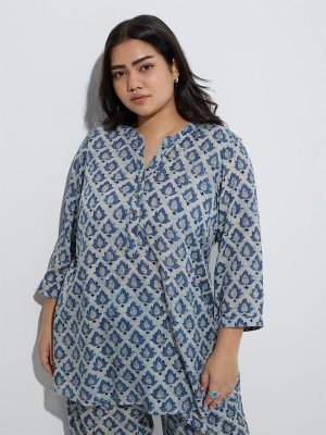 Diza Navy Floral Patterned Ethnic Tunic