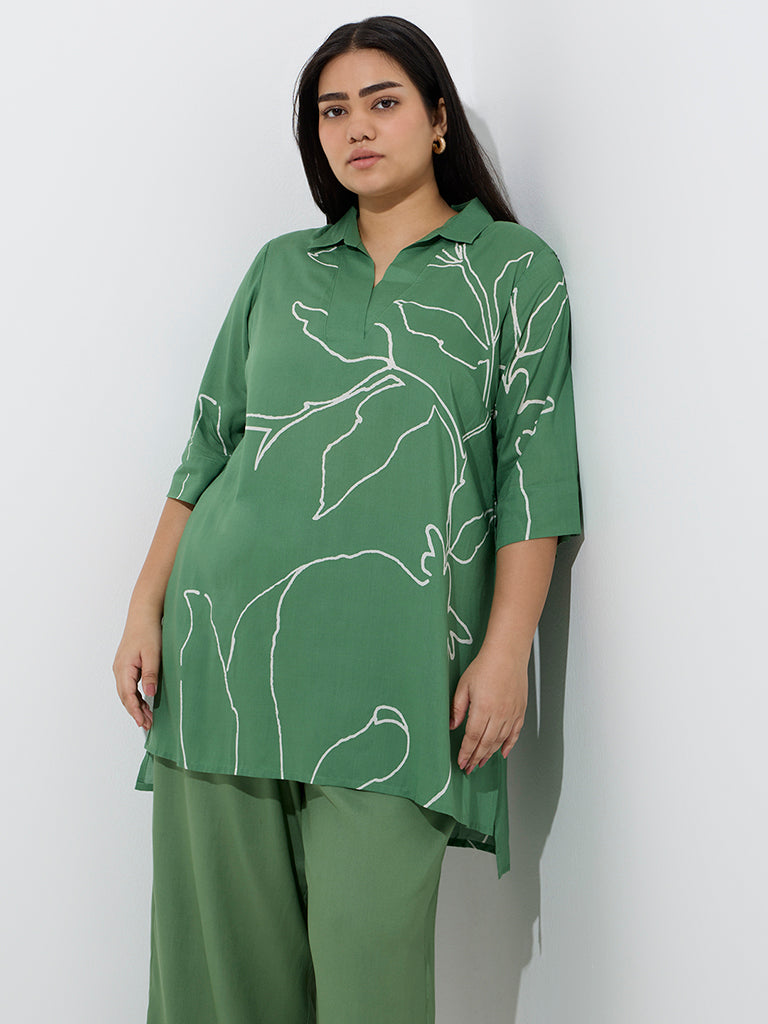 Diza Green Botanical Design Kurti - Image 2