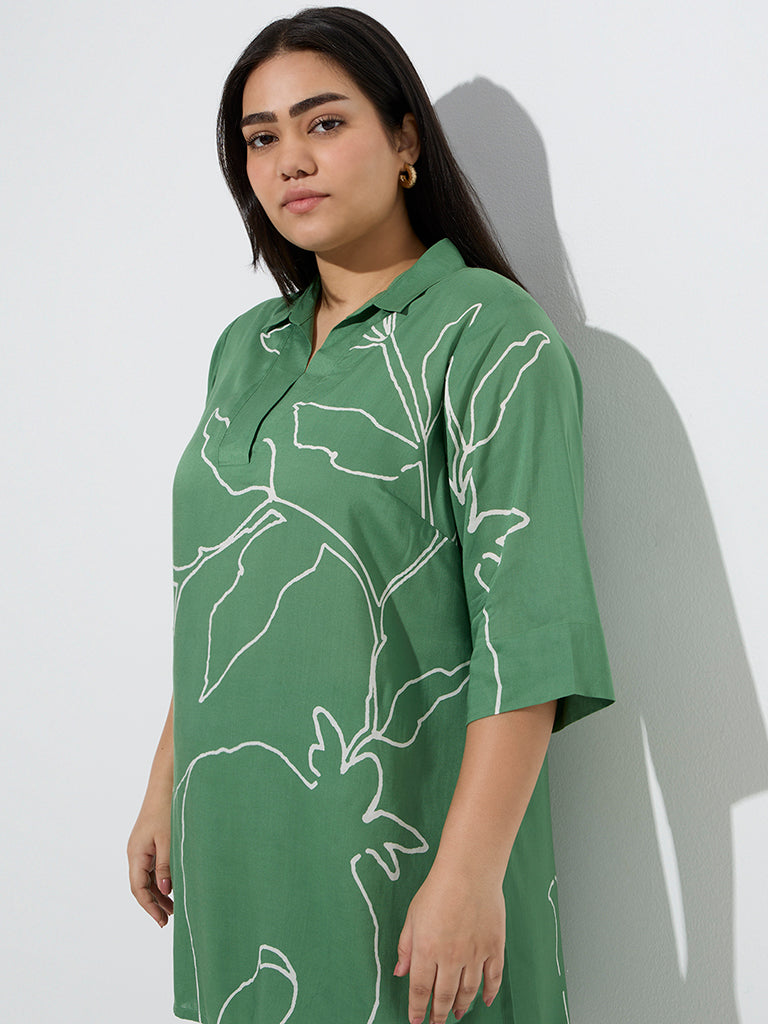 Diza Green Botanical Design Kurti - Image 3