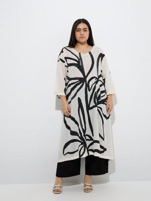 Diza Off-White Abstract Patterned A-Line Kurta