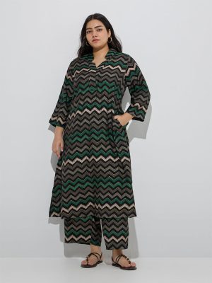 Diza Black Chevron Design A-Line Kurta