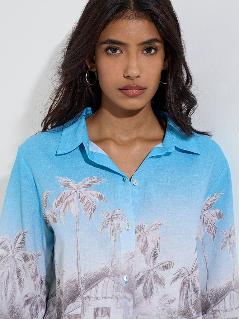 Utsa Blue Scenic-Inspired Cotton-Blend Tunic - Image 3