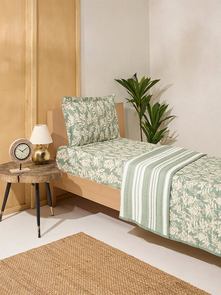 Westside Home Sage Leaf Design Reversible Quilted Single Bed Comforter