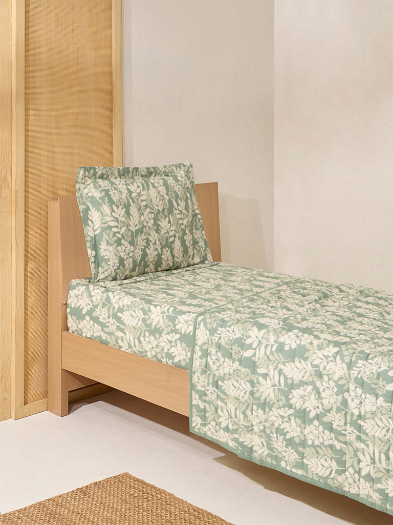 Westside Home Sage Leaf Design Reversible Quilted Single Bed Comforter - Image 2