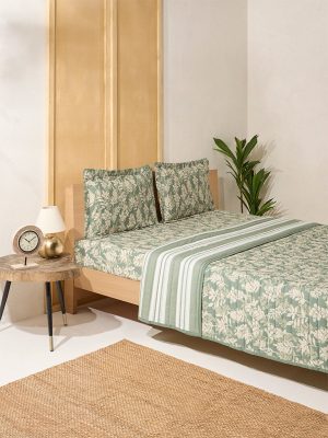 Westside Home Sage Leaf Design Reversible Quilted Queen Bed Comforter