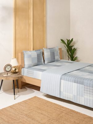 Westside Home Dusty Blue Checks Design Reversible Queen Bed Comforter