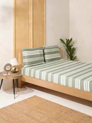 Westside Home Sage Stripe Pattern King Bed Sheet Set