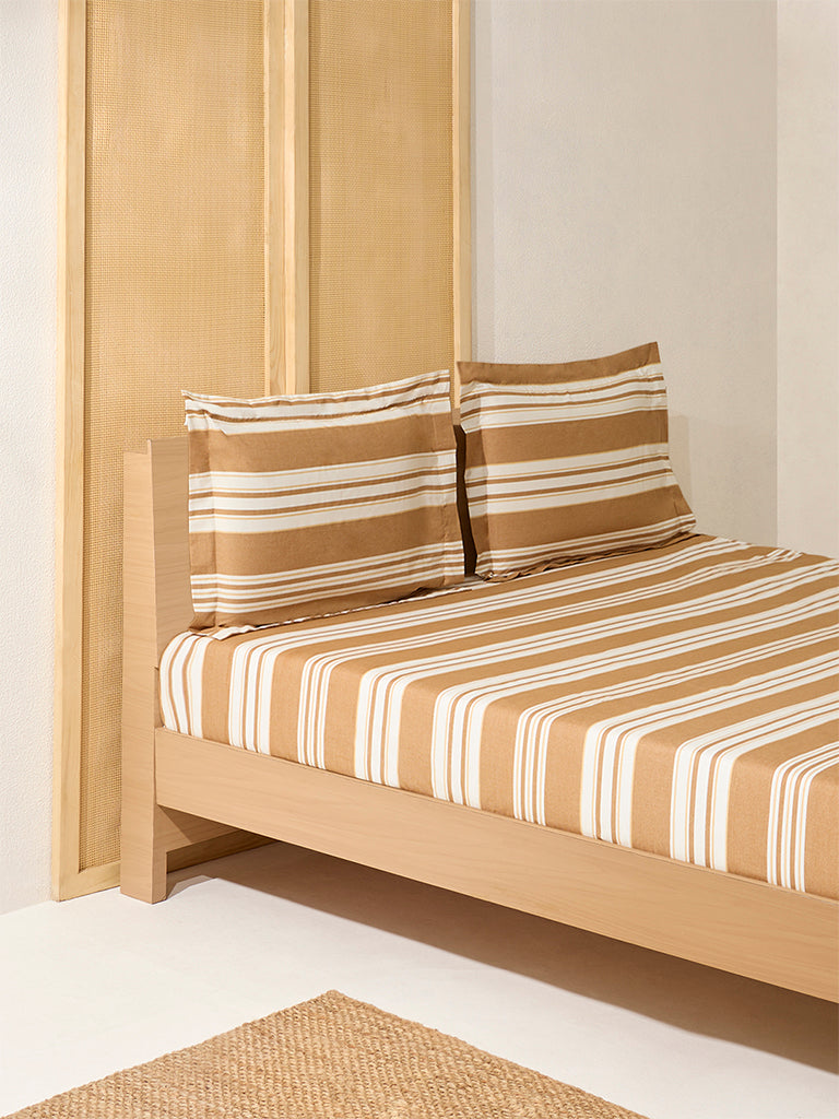 Westside Home Brown Stripe Printed King Bed Sheet Set - Image 2