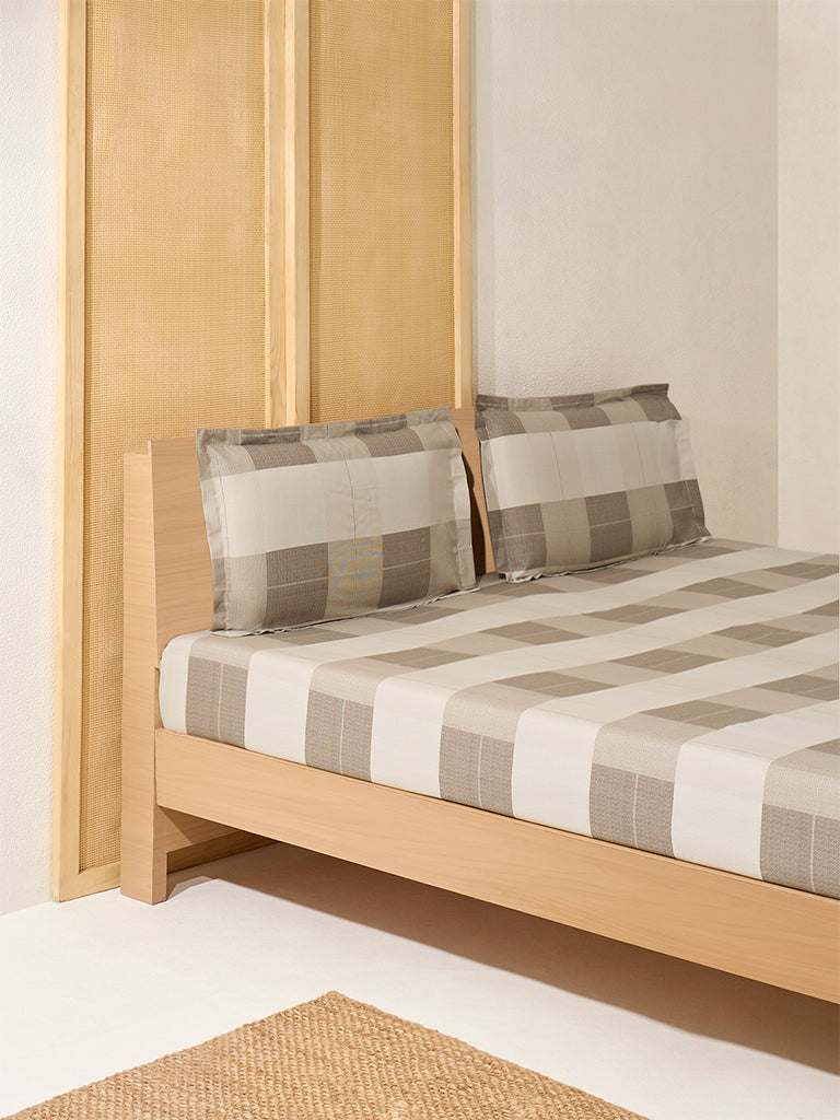 Westside Home Brown Checkered Queen Bed Sheet Set - Image 2