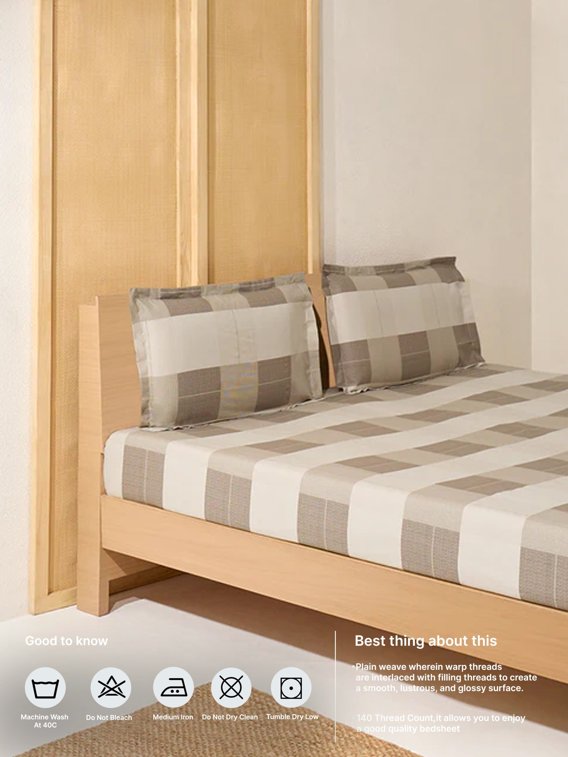 Westside Home Brown Checkered Queen Bed Sheet Set - Image 5