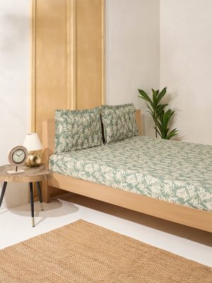 Westside Home Sage Leaf Printed King Bed Sheet Set