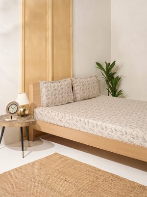 Westside Home Beige Botanical Design Queen Bed Sheet Set