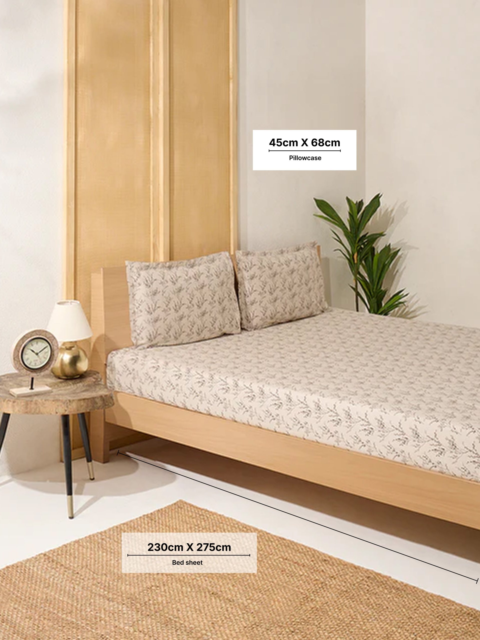 Westside Home Beige Botanical Design Queen Bed Sheet Set - Image 4