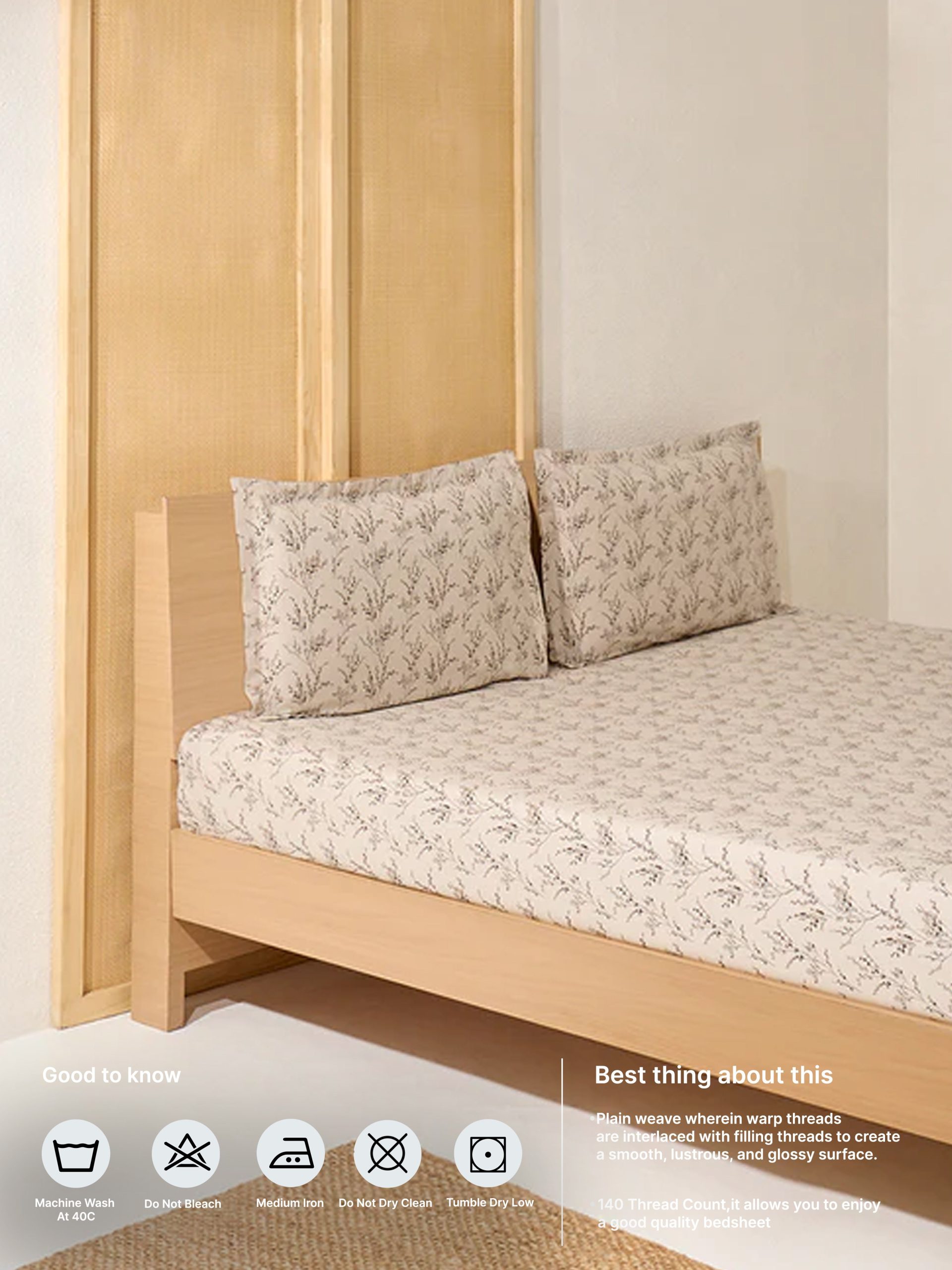 Westside Home Beige Botanical Design Queen Bed Sheet Set - Image 5