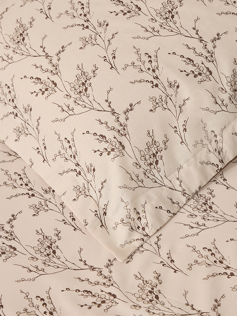 Westside Home Beige Botanical Design Queen Bed Sheet Set - Image 3