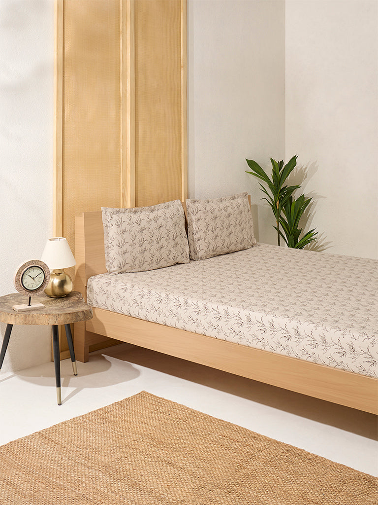 Westside Home Beige Botanical Design King Bed Sheet Set