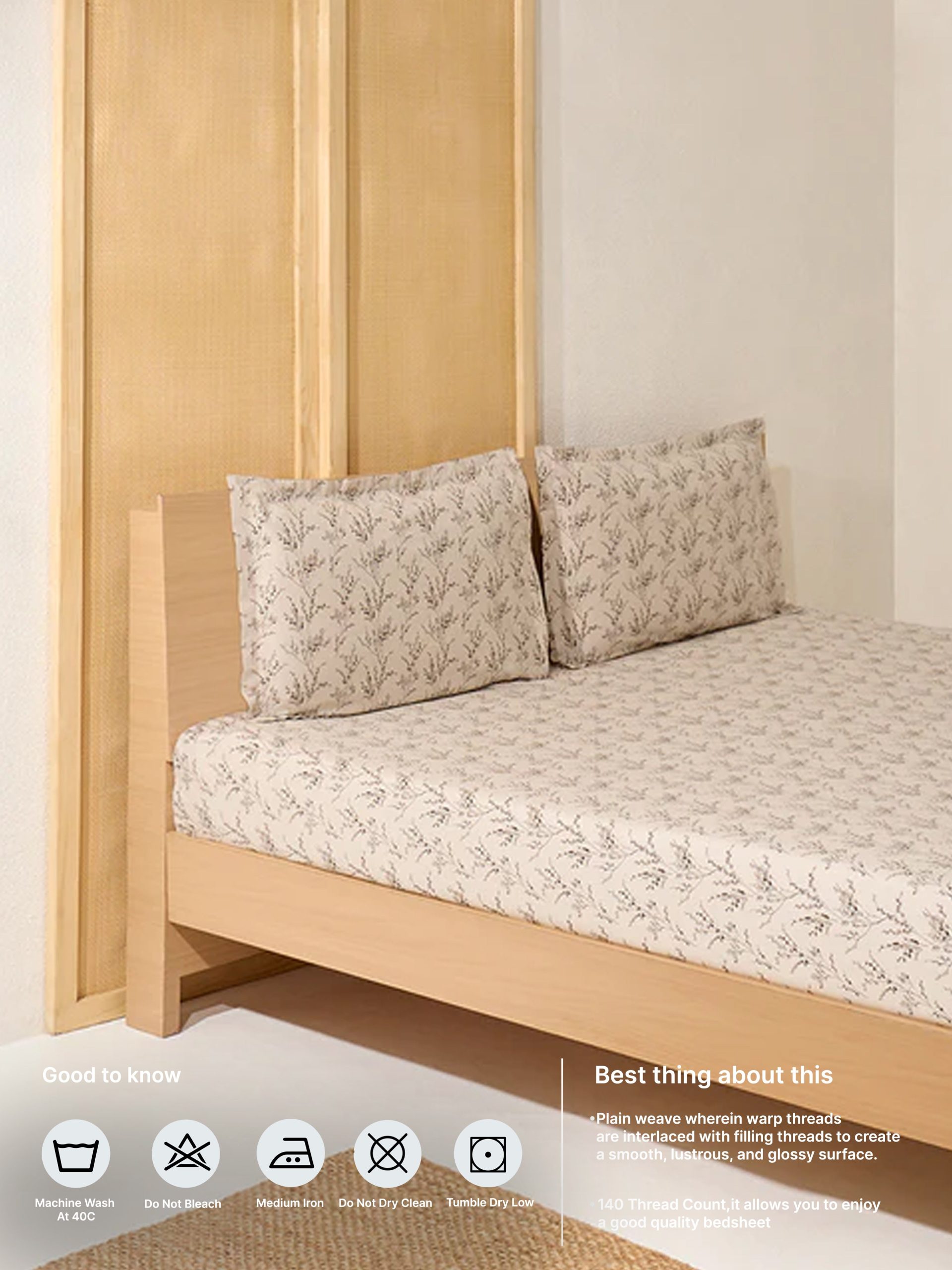 Westside Home Beige Botanical Design King Bed Sheet Set - Image 5