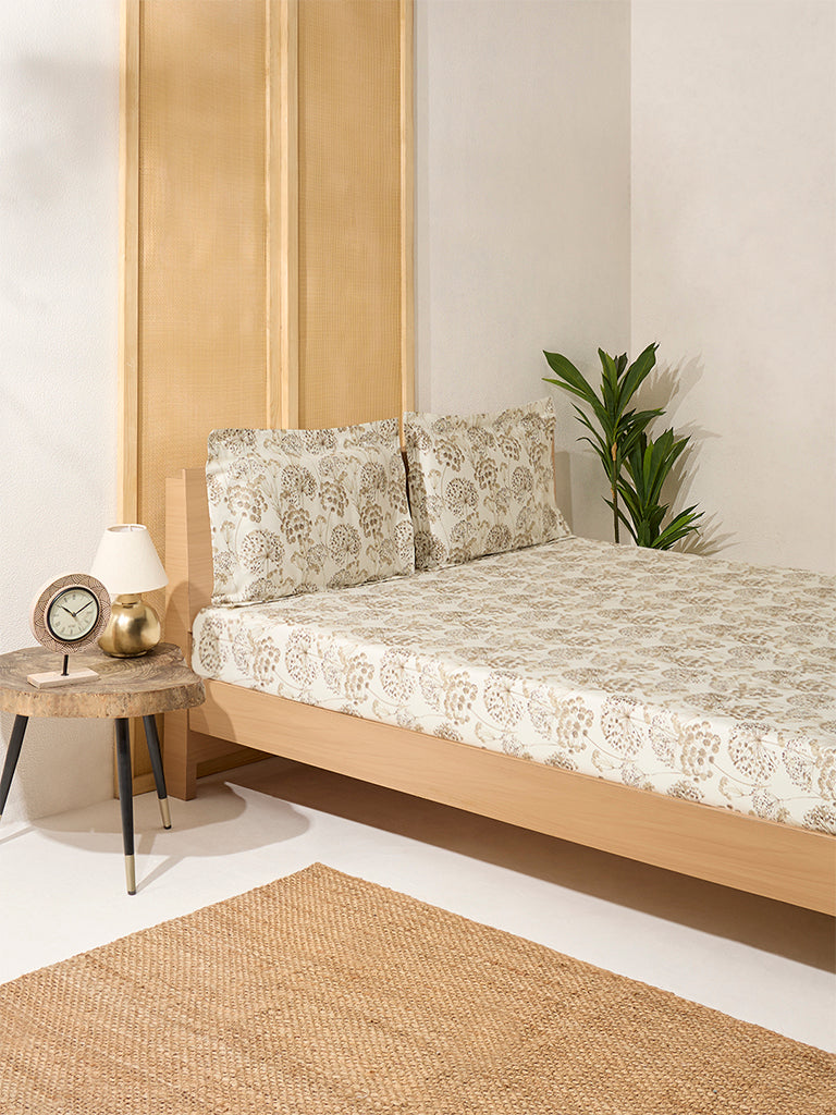 Westside Home Beige Floral Patterned King Bed Sheet Set