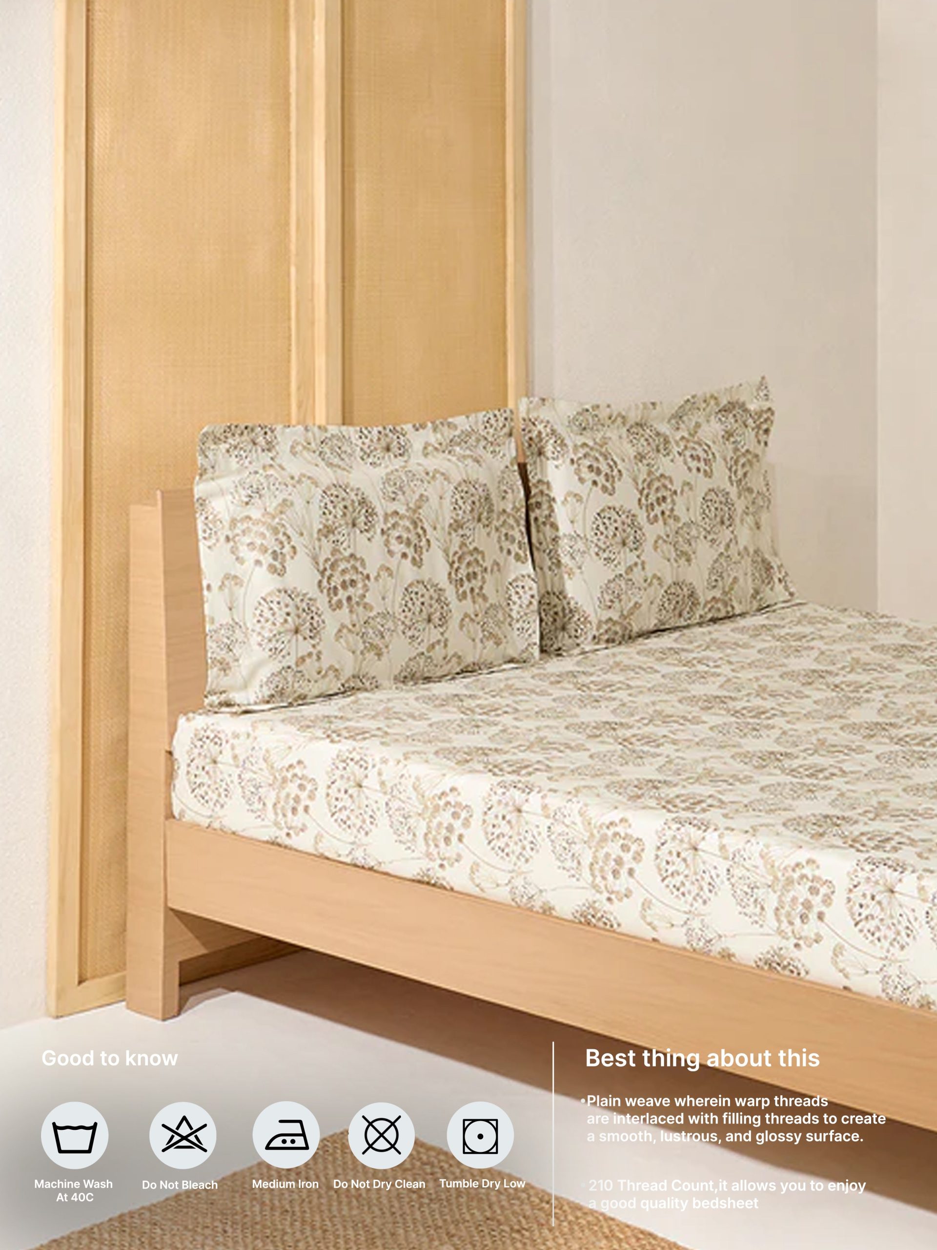 Westside Home Beige Floral Patterned King Bed Sheet Set - Image 5