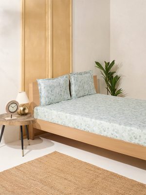 Westside Home Light Green Botanical Design King Bed Sheet Set