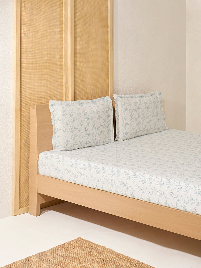 Westside Home Blue Botanical Printed King Bed Sheet Set - Image 2