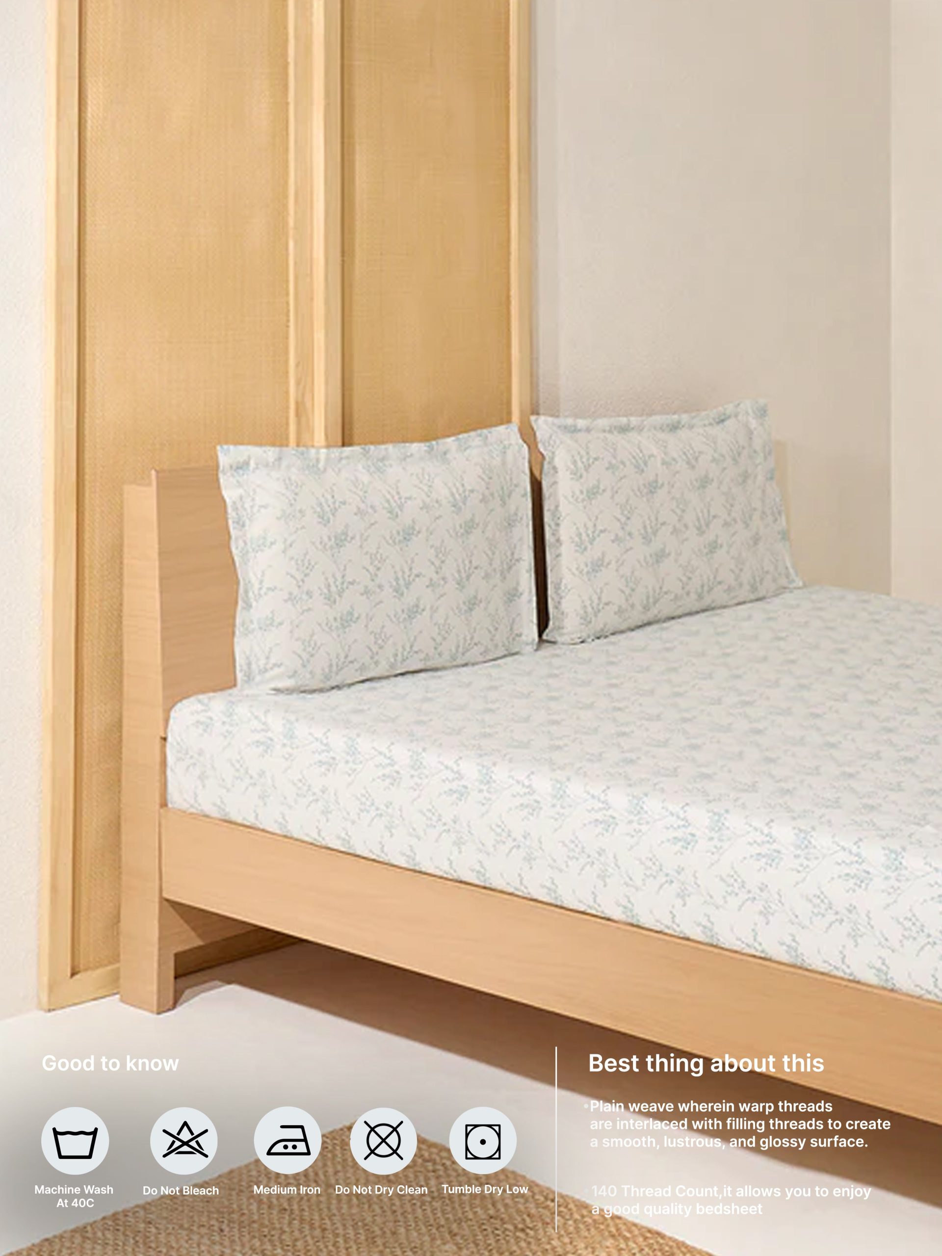 Westside Home Blue Botanical Printed King Bed Sheet Set - Image 5