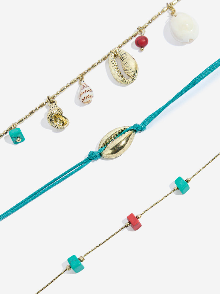 Westside Accessories Turquoise Sea-Shells-Detailed Bracelet Set - Pack of 3 - Image 2