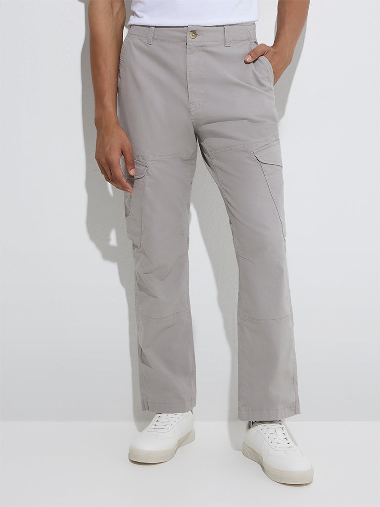 WES Casuals Grey Relaxed-Fit Mid-Rise Cotton Trousers - Image 3